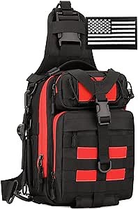 Tactical Sling Bag Military Shoulder Backpack EDC Molle Crossbody Daypack, Black Red