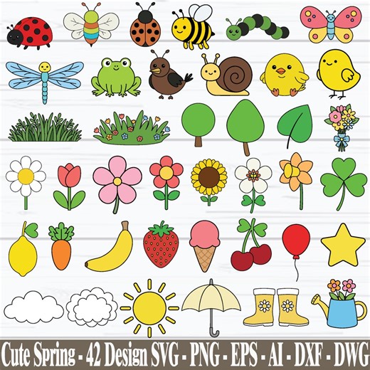 Cute Spring SVG Bundle, Cute Spring Clipart, Kawaii Spring Png, Nursery Clipart, Bee Svg, Ladybug Svg, Butterfly Svg, Digital Download - Etsy Canada