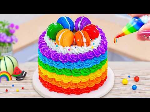 Yummy Miniature Rainbow Macaron Cake Making 🌈 🧁 Melting Chocolate Cake Ideas 🌈Anna Mini Cooking