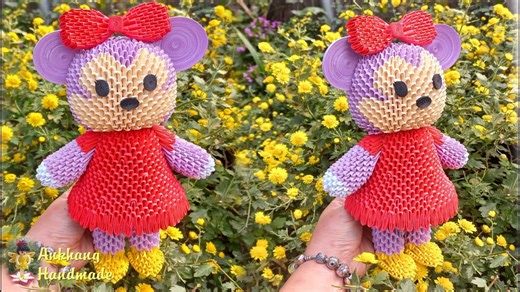 3d origami 三角插工艺 立体折纸米妮 第1部分