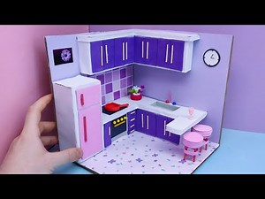 Easy Making Cardboard Kitchen | paper kitchen | DIY cardboard dollhouse | miniature dollhouse