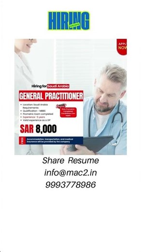 General Practitioner Job in Saudi Direct Visa