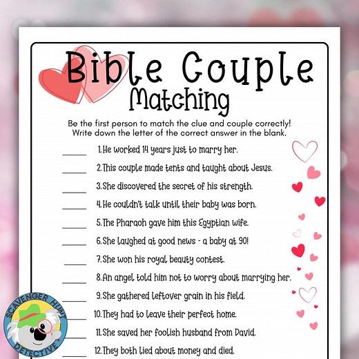 Bible Couples Matching Game, Valentine's Party Couples of the Bible Game Church Youth Group Activity, Christian Church Valentines Party Game - Etsy