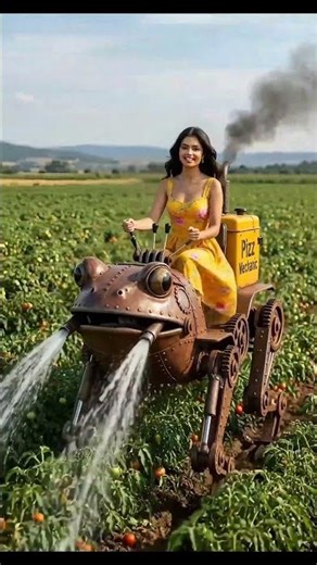Ye ek frog-inspired smart farming machine hai jo fields mein pani evenly spray karta hai