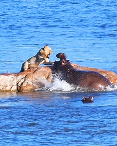314K views · 1.7K reactions | Terrifying encounter when a giant hippo demonstrates to a lion who truly is the apex predator 女 鍊 | Newsner.com | Facebook
