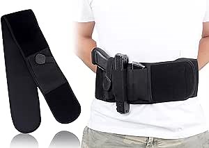 Belly Band Holster for Concealed Carry, for Men & Women, Elastic Breathable Gun Holster for Most Pistols and Revolvers, Universal Fit (Right Hand Draw), Black