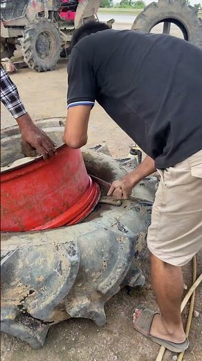 How to take a rim off the tractor tire without machine.Tire installation struggles. #video #shorts