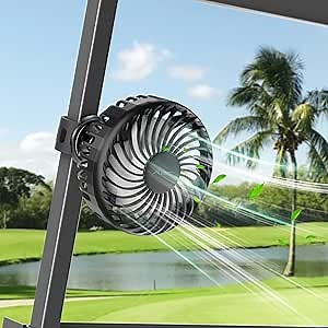 A2C Rechargeable Golf Cart Fan, 3 Speed Settings, 360° Rotation, Portable 4000mAh Battery Cooling Fan for EZGO, Club Car, Yamaha, Forklifts, Lawn Mowers, Fits 0.5"-1.5" Bars