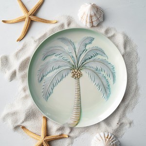 Tropical Palm Tree Dinner Plate | Coastal Beach House Tableware | Thermosaf Polymer Dishware - Etsy