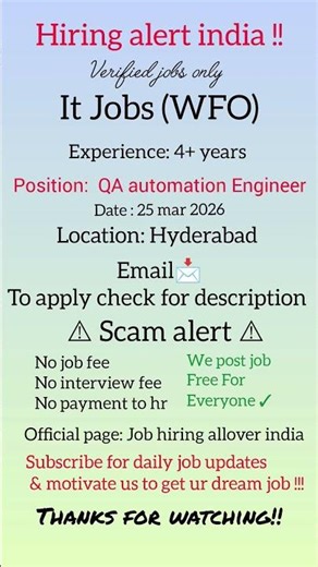 Hiring QA automation engineer #hiring #youtubeshorts #viralvideo #job #freshjobs