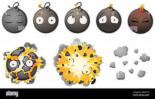 Bomb detonating explosion animation cartoon design element set, isolated vector, horizontal Stock Vector Image & Art - Alamy