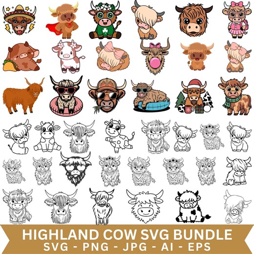 Highland Cow Svg Bundle, Floral Cow Svg, Cow Png, Baby Cow Svg, Cow Clipart, Svg, Png, Jpg, AI, Eps, Instant Download Svg, Cute Cow Svg - Etsy