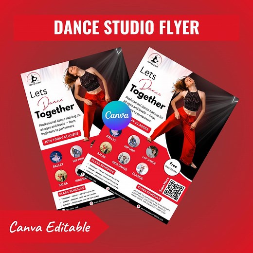 Dance Studio Flyer – Editable Canva Template (A4 & US Letter Size, Digital Download) - Etsy
