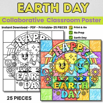 Earth Day Coloring Poster & Teamwork Activity | Spring Collaborative Art
