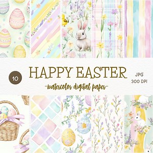 Watercolor Easter Digital Paper: Bunny, Eggs, Spring (digital Download) - Etsy