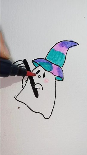 How to easy draw Cute Ghost with Witch Hat 🎃 | Easy Halloween Sketch #drawingideas #drawingtutorial