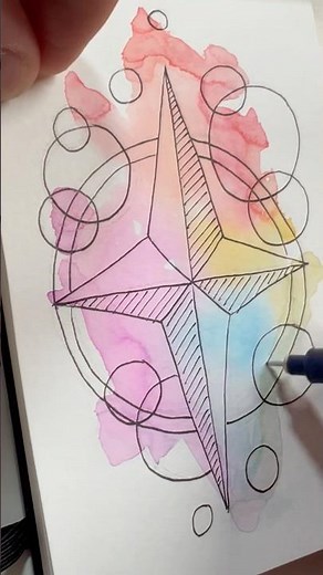 Male einen Kompass mit Wasserfarben und einem Fineliner #malen #idee