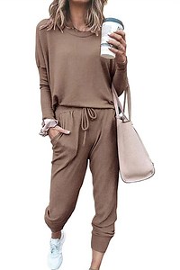 Shine Up Sweatsuit Sets for Women 2 Piece Lounge Set Loose Jogger Sets Fall Outfits Sets Solid Tracksuits with Pockets