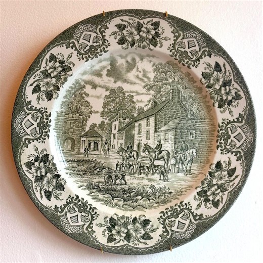 Vintage Green Transferware English Ironstone Plate - "old Inns Series" - Etsy