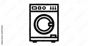 Washing machine outline icon animation footage/video. Hand drawn like symbol animated with motion graphic, can be used as loop item, has alpha channel and it's at 4K video resolution.