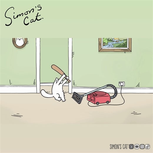 1.4M views · 46K reactions | The most dangerous monster in this house. A violent machine with a powerful hose and a lust for fluff.  | Simon's Cat | Facebook
