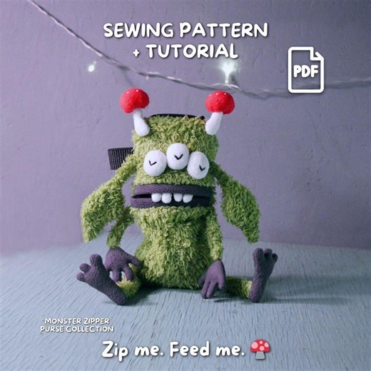 Monster Zipper Purse Sewing Pattern PDF, Cute Character Bag With Side Pocket, Beginner Friendly, Digital Download - Etsy
