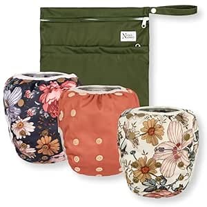 Nora's Nursery Reusable Swim Diapers and Wet Bag - One Size Fully Adjustable - Seaside Unisex 3 Pack with Wet Bag