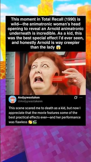 This moment in Total Recall (1990) is wild—the animatronic woman’s head opening to reveal an Arnold