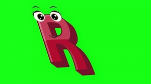 Cartoon style letter r 2d animation with green screen background, r alphabet dancing letters for little kids