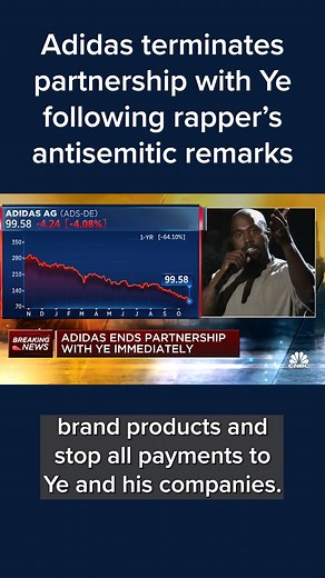 57K views · 306 reactions | Adidas on Tuesday ended its partnership with Ye, formerly known as Kanye West, after the musician made a series of offensive and antisemitic comments. | CNBC | Facebook