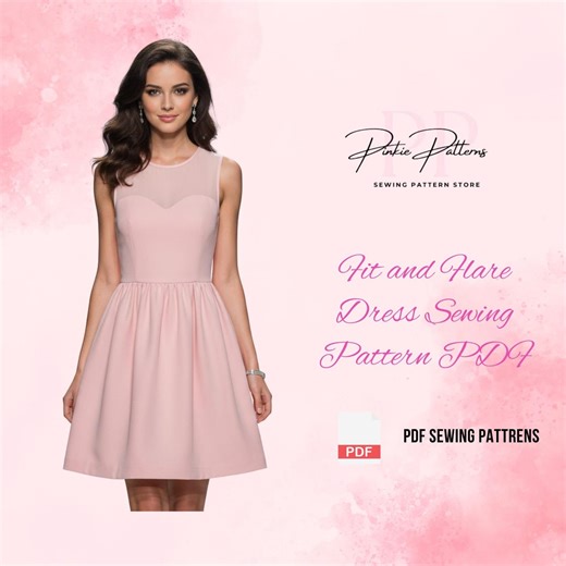 Fit and Flare Dress Sewing Pattern PDF | Illusion Neckline Cocktail Dress | Sleeveless Party Dress Pattern | Digital A4 Sewing Download - Etsy