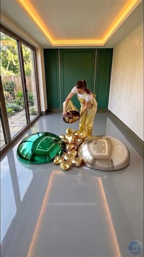 Emerald Green & Golden Hearts Luxury Epoxy Floor Bedroom! 💚✨#epoxy #epoxyfloor #satisfying