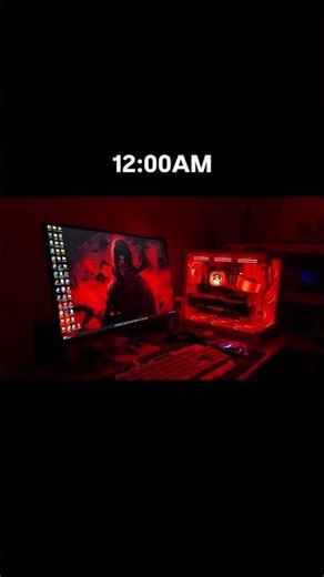 12pm to work vs 12am gaming😈💐🤧#fyp #gamesetup #trend #night #red #pcgaming #roomgame #sadboy #epic
