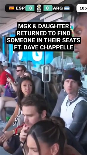 mgk gave up his nice seat to sit by Dave Chappelle on stairs at World Cup ft. daughter & IShowSpeed😭