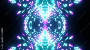 Colorful electronic visual setup, dynamic laserlit banners surround lively stage area, luminous electronic screens and laserlit curtains craft immersive and colorful entertainment