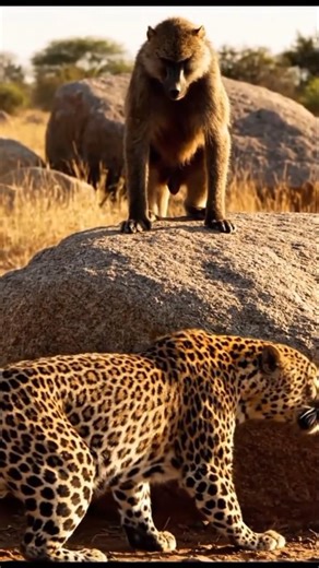 Leopard Strikes a Baboon — The Fight Turns Brutal in Seconds #wildlife