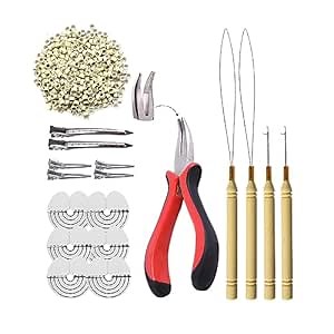 500pcs Micro Silicone Rings Hair Extensions Kit I-tip Hair Pliers Micro Pulling Hook Needle Loop Threader and Micro Silicone Links (Blonde)