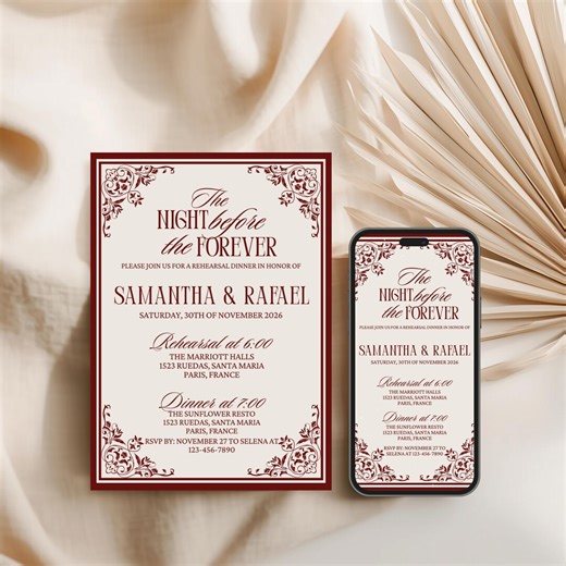 Burgundy Old Money Wedding Rehearsal Dinner Invites, Elegant Vintage Wedding Invite, Luxury Classic Wedding Invite - Etsy