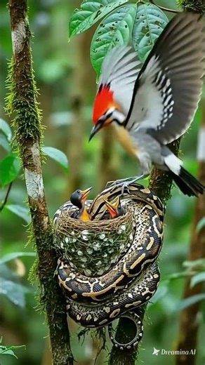 Brave Mother Bird Saves Her Babies from a Python