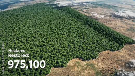 Aerial View: Forest Growing, Restoring Landscape Over Time Lapse