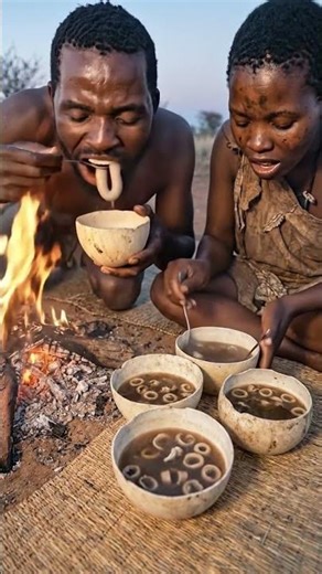 So Hot & Delicious! Hadzabe Tribe Eating Hot Meat Soup 🍲🔥 | Primitive African Feast