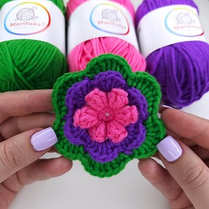 How to crochet 3D flower🌸 #crochet #diy #knitting #designer | Crochet&Knitting by marifu6a