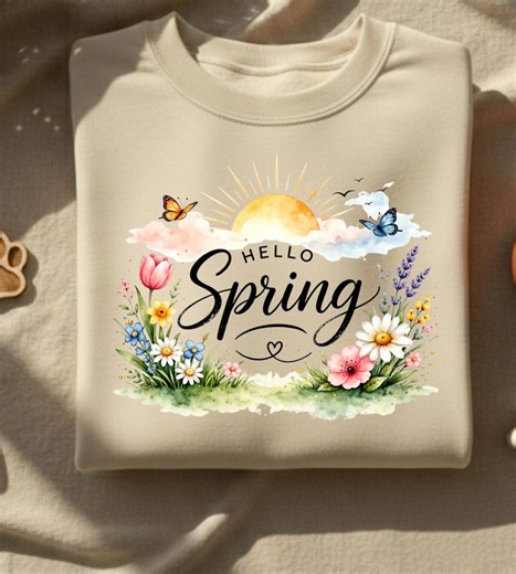 Hello Spring PNG, Floral Spring Design, Butterfly Flower PNG, Retro Sunshine Clipart, Easter Sublimation, Digital Download - Etsy