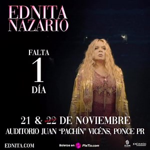 ¡Falta solo 1 día! MAÑANA Ednita hará historia en su pueblo Ponce 🖤❤️ en el gran cierre de su gira “Amor/Desamor” ¡Busca tu boleto y se parte de este momento histórico! 🎫 Boletos en ednita.com / PieTix.com #ednitanazario #ednita | Ednita Nazario