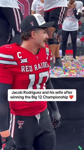 Texas Tech star LB Jacob Rodriguez shared a sweet moment with his wife, Emma, after taking down BYU 🫶 | Yahoo Sports
