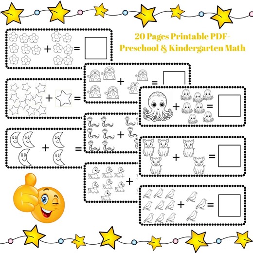 Fun Math Worksheets: Color and Add Activities (preschool & Kindergarten Printable PDF) - Etsy