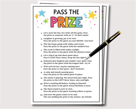 Pass the Prize Game, Fun Pass the Gift Game for Adults Kids Pass the Present Game, Gift Passing Kids Birthday Party Game, Pass the Gift Poem - Etsy