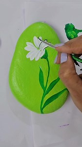 Flower Painting On Rock with a Small Pebble Ladybug 🐞💕 #rockpainting #acrylicpainting | Little Rocks