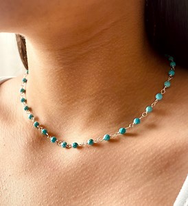 Dainty Turquoise Beaded Necklace: Sterling Silver Choker - Etsy