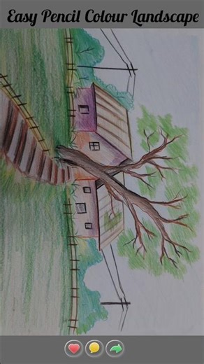Easy Pencil Colour Landscape Drawing ✏️❤️